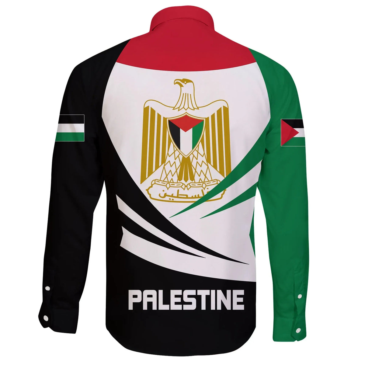 Palestine Long Sleeve Button Shirt Coat Of Arms BinCjou RLT13 - Wonder Print Shop