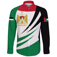 Palestine Long Sleeve Button Shirt Coat Of Arms BinCjou RLT13 - Wonder Print Shop