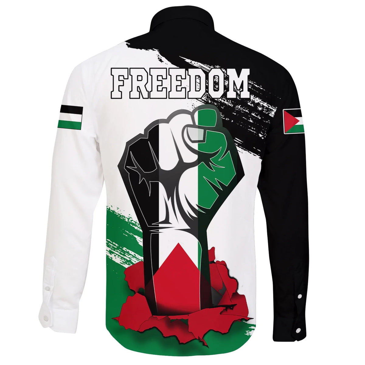 Palestine Freedom Long Sleeve Button Shirt Flag and Map RLT13 - Wonder Print Shop