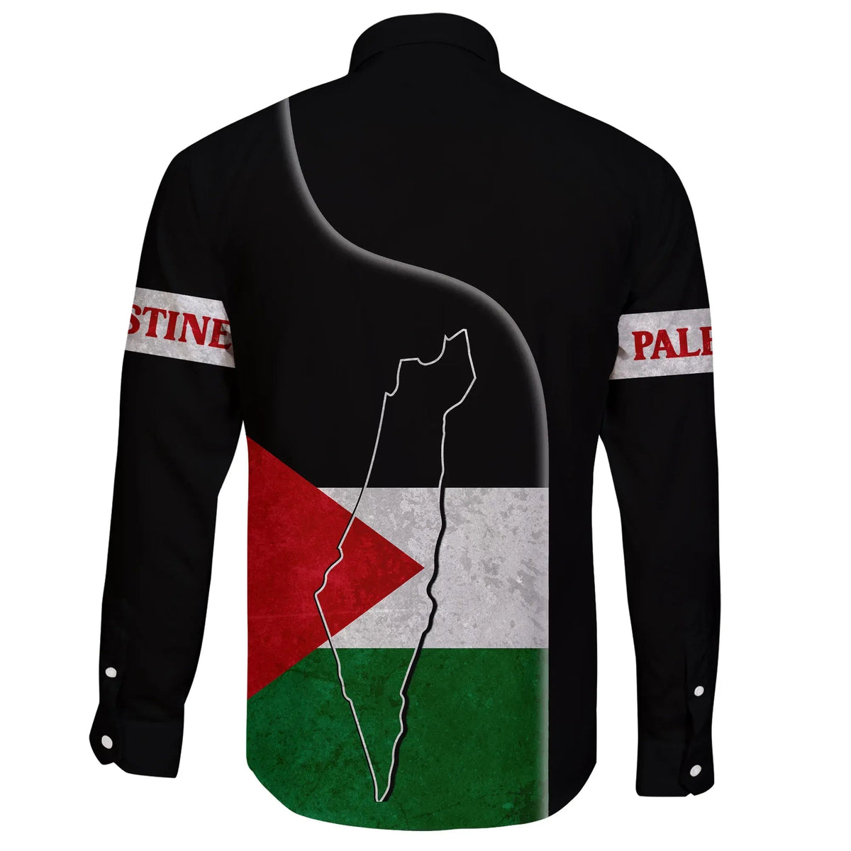 Palestine Flag Long Sleeve Button Shirt Coat Of Arms RLT13 - Wonder Print Shop