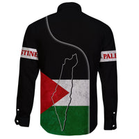 Palestine Flag Long Sleeve Button Shirt Coat Of Arms RLT13 - Wonder Print Shop
