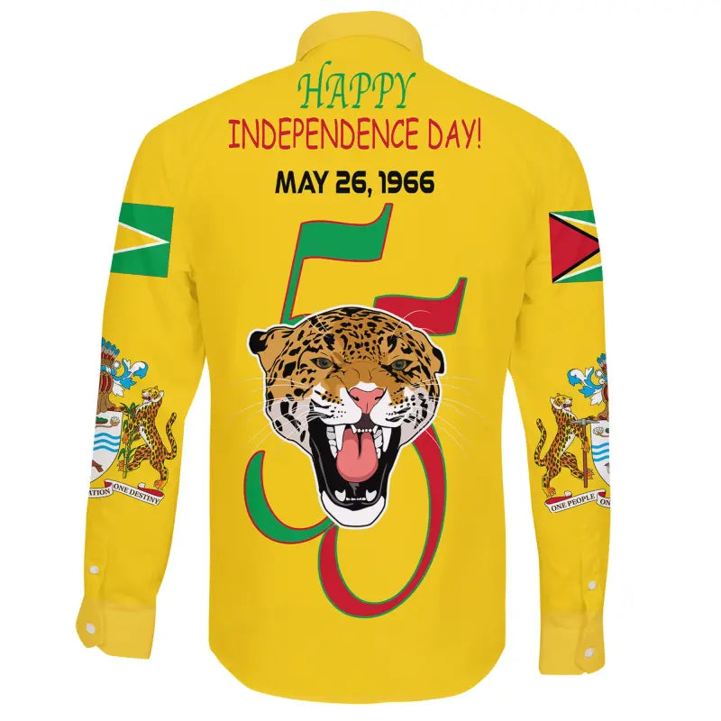 Happy Guyana National Day Long Sleeve Button Shirt RLT8 - Wonder Print Shop