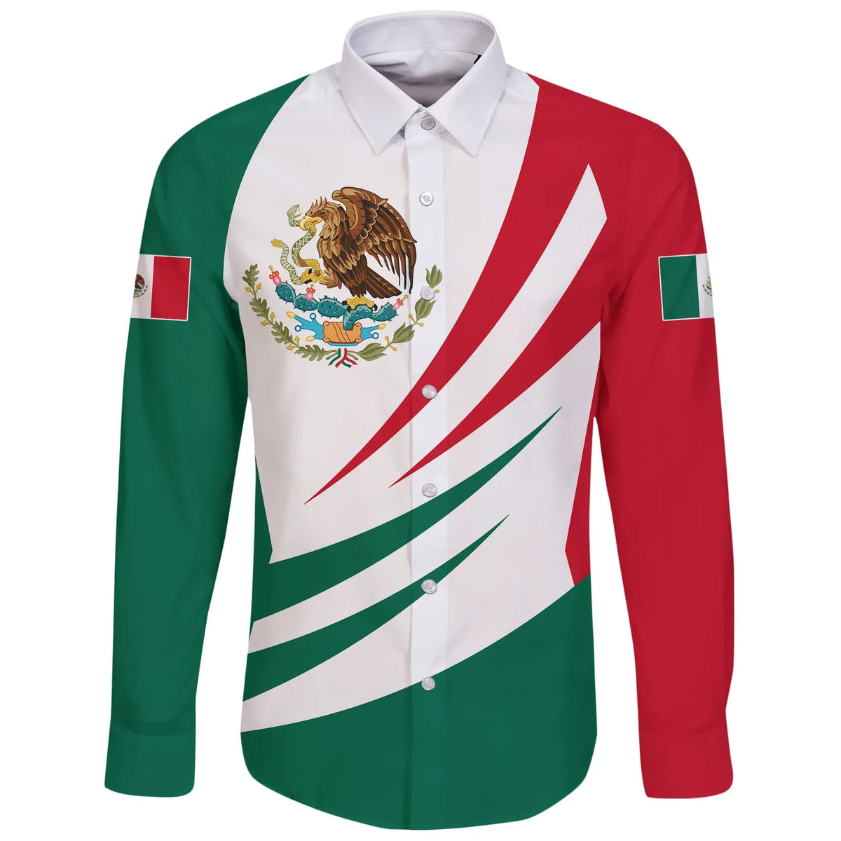 Mexico Long Sleeve Button Shirt Coat Of Arms Bincjou RLT13 - Wonder Print Shop