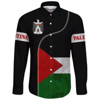 Palestine Flag Long Sleeve Button Shirt Coat Of Arms RLT13 - Wonder Print Shop