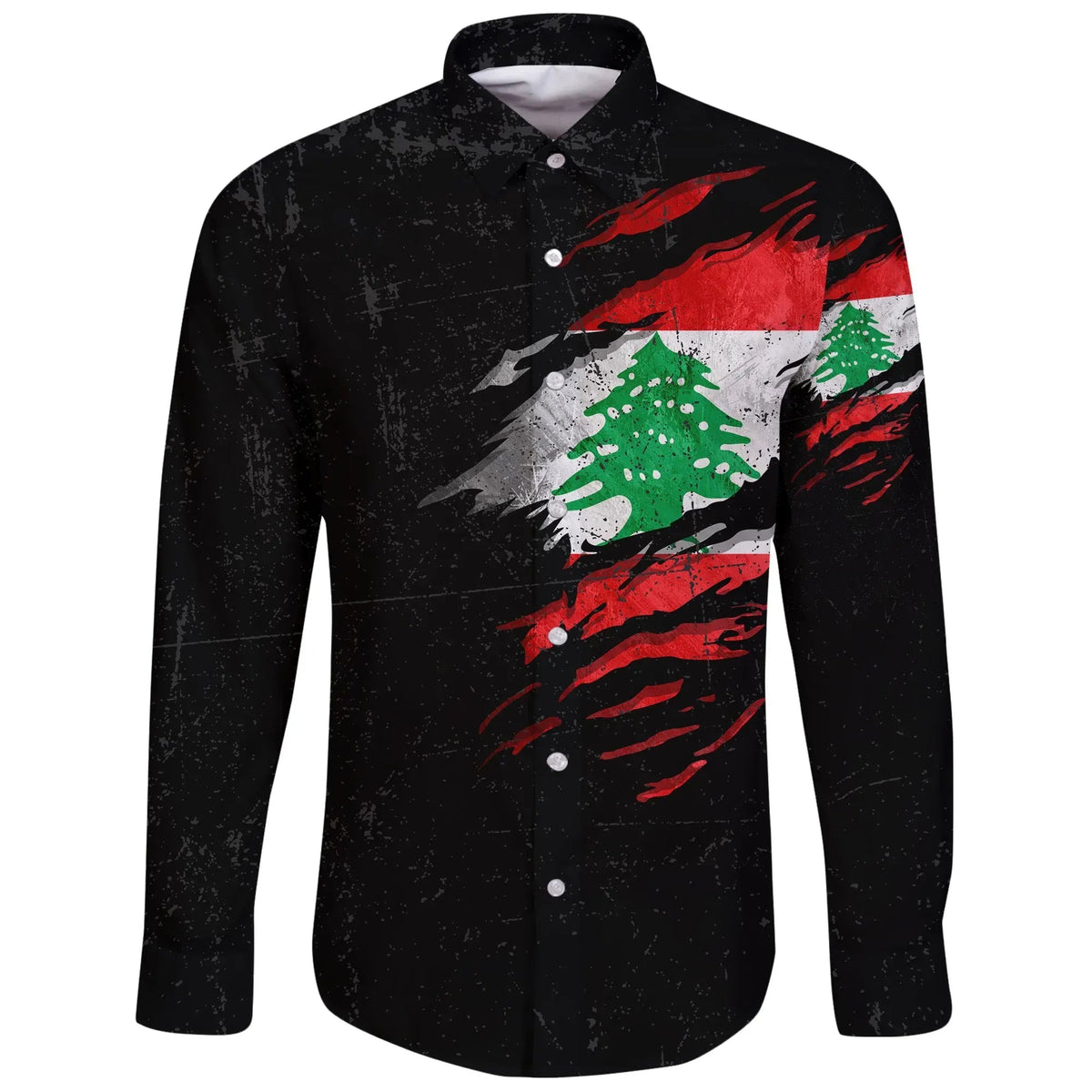 Lebanon In Me Long Sleeve Button Shirt - Special Grunge Style RLT6 - Wonder Print Shop