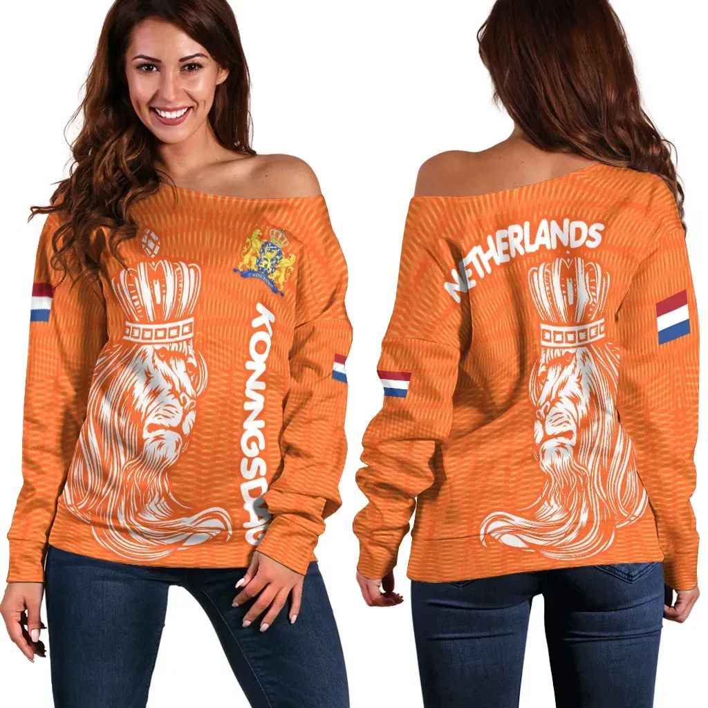 Netherlands Off Shoulder Sweater Koningsdag Day RLT7 - Wonder Print Shop