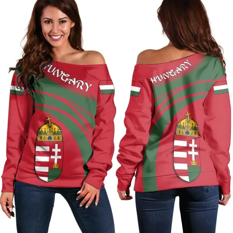Hungary Coat Of Arms Shoulder Sweater Cricket RLT8 - Wonder Print Shop