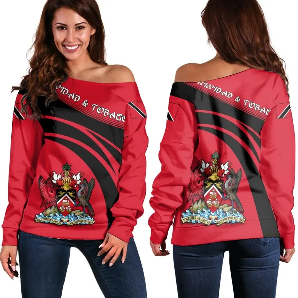 Trinidad and Tobago Coat Of Arms Shoulder Sweater Cricket RLT6 - Wonder Print Shop