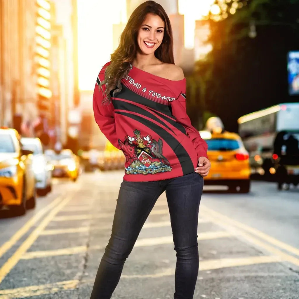 Trinidad and Tobago Coat Of Arms Shoulder Sweater Cricket RLT6 - Wonder Print Shop