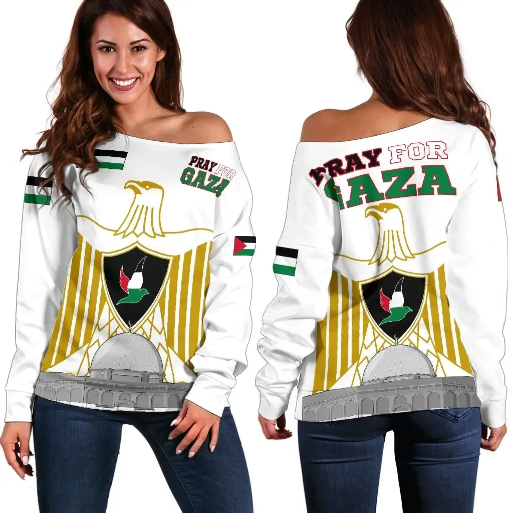 Palestine Women's Off Shoulder Sweater, Be Stronger Gaza RLT13 - Wonder Print Shop