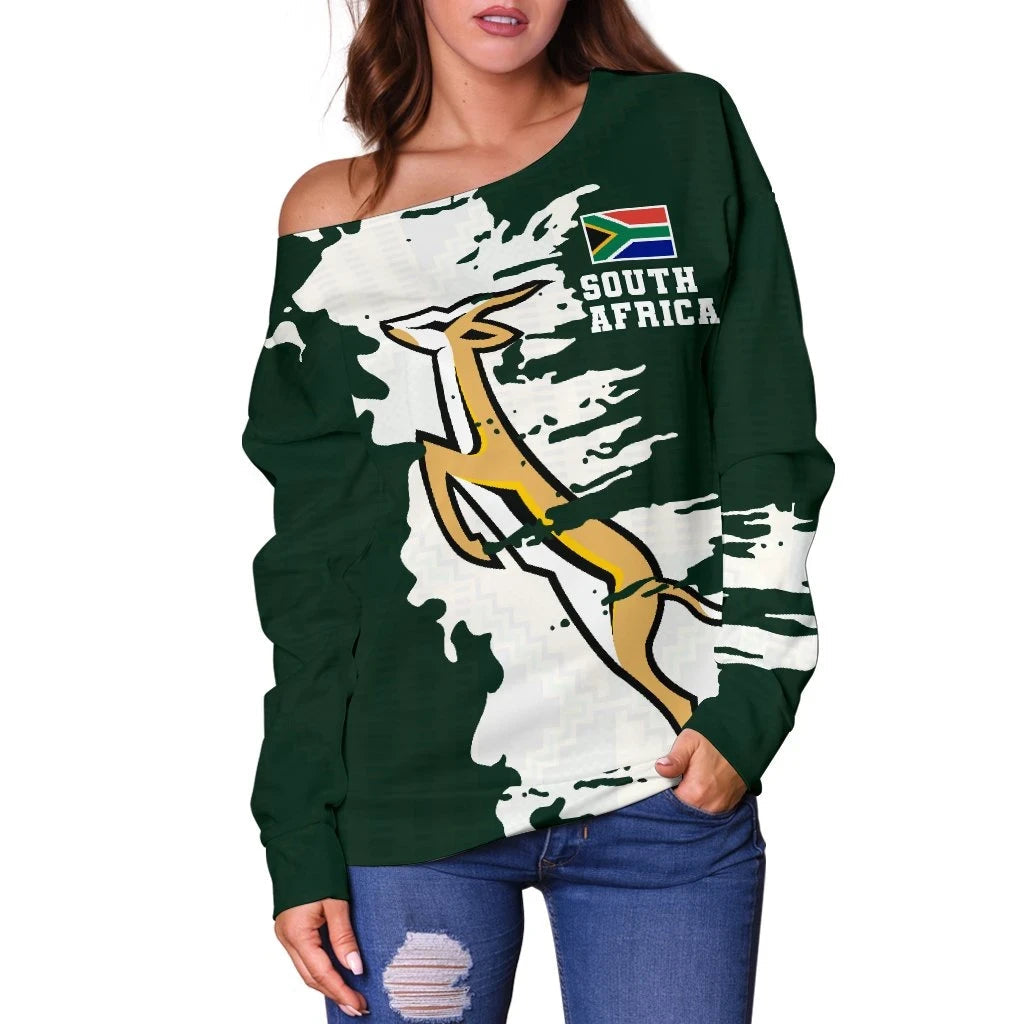 South Africa Springboks Womens Off Shoulder Sweater, Painting Style RLT8 - Wonder Print Shop