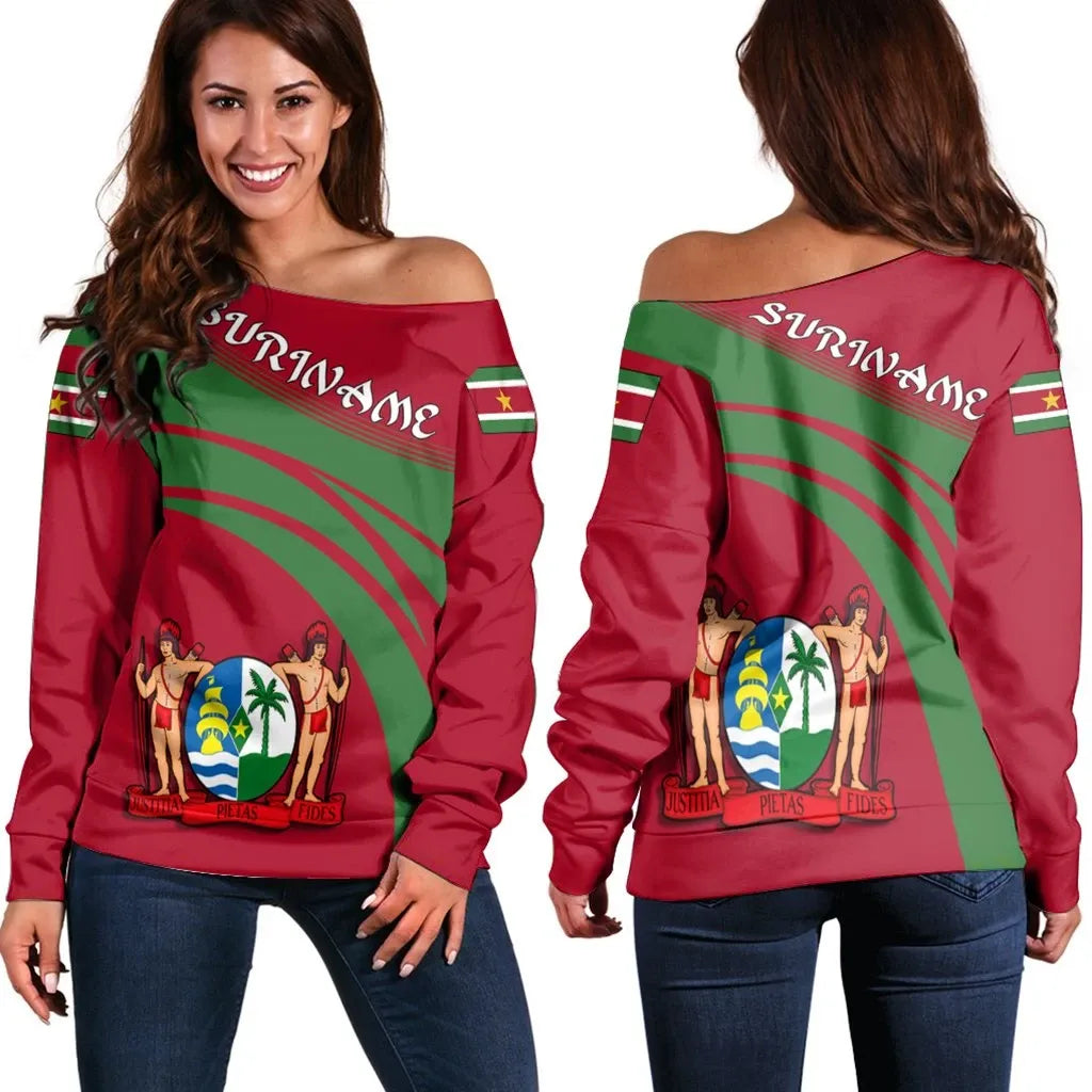 Suriname Coat Of Arms Shoulder Sweater Cricket RLT7 - Wonder Print Shop