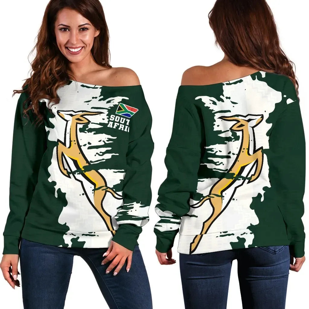 South Africa Springboks Womens Off Shoulder Sweater, Painting Style RLT8 - Wonder Print Shop