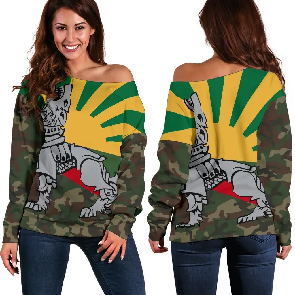 Lithuania Off Shoulder Sweater Iron Wolf RLT6 - Wonder Print Shop