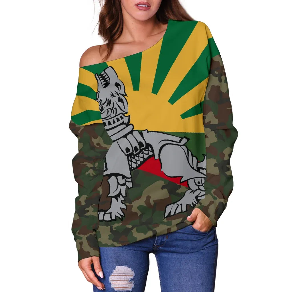 Lithuania Off Shoulder Sweater Iron Wolf RLT6 - Wonder Print Shop