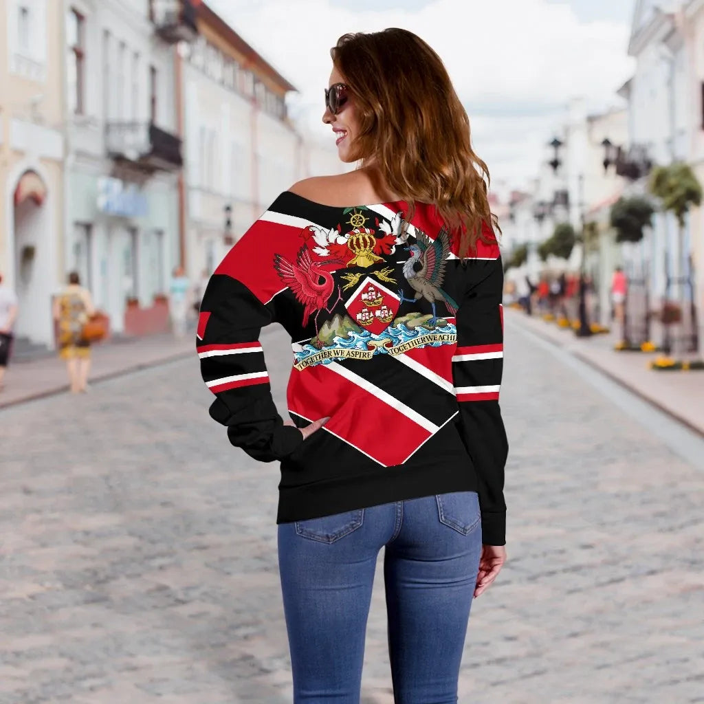 Trinidad and Tobago Women's Off Shoulder Sweater, Pro Energy RLT6 - Wonder Print Shop