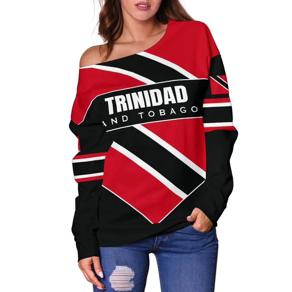 Trinidad and Tobago Women's Off Shoulder Sweater, Pro Energy RLT6 - Wonder Print Shop