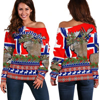 Norway Flag With Moose Christmas Women's Off Shoulder Sweater RLT7 - Wonder Print Shop