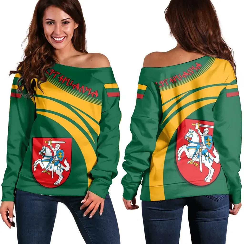 Lithuania Coat Of Arms Shoulder Sweater Cricket RLT6 - Wonder Print Shop