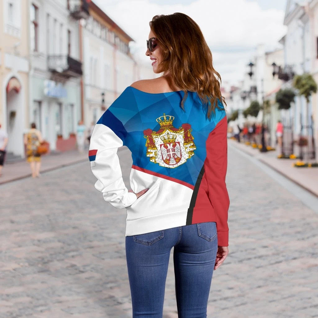 Serbia Women Off Shoulder Sweater White Eagle Version RLT7 - Wonder Print Shop