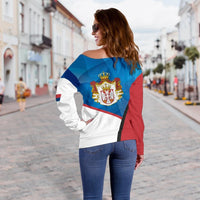 Serbia Women Off Shoulder Sweater White Eagle Version RLT7 - Wonder Print Shop