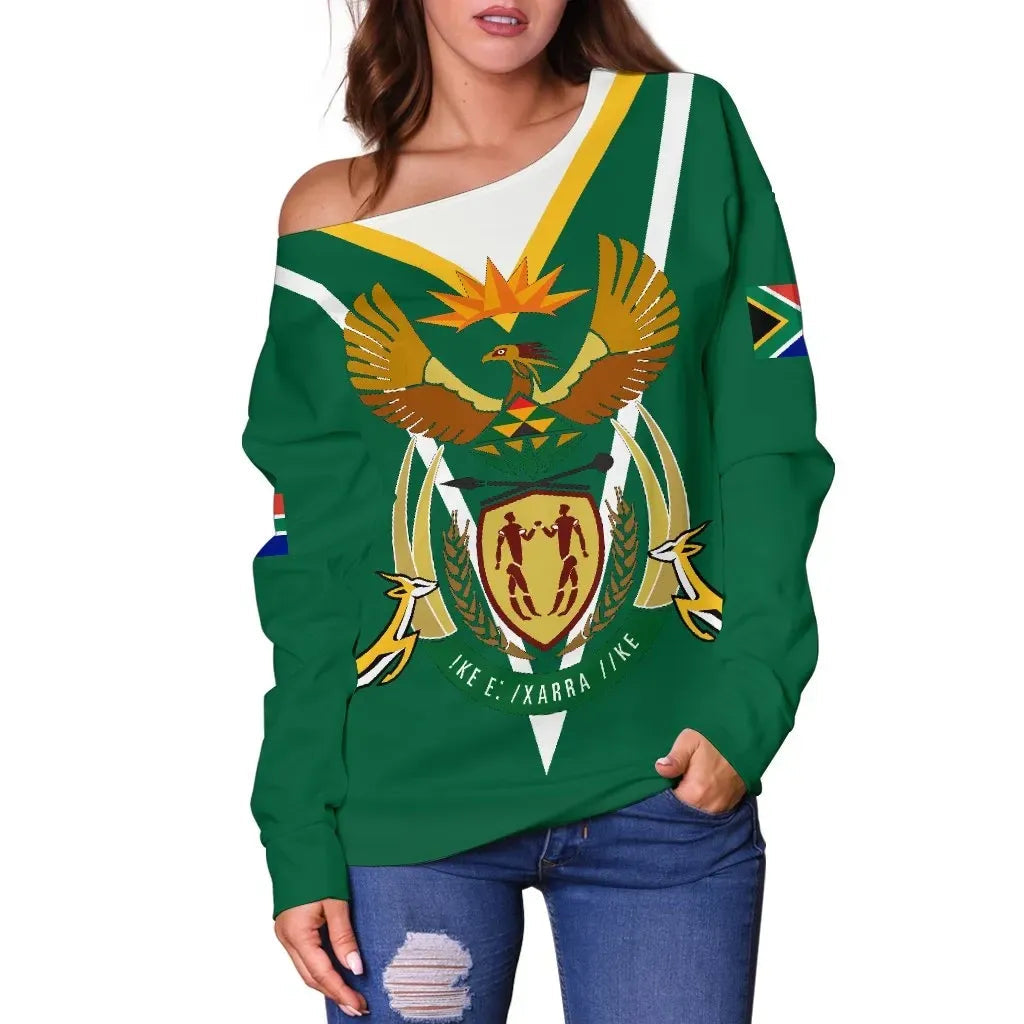 South Africa Womens Off Shoulder Sweater Coat Of Arms RLT8 - Wonder Print Shop