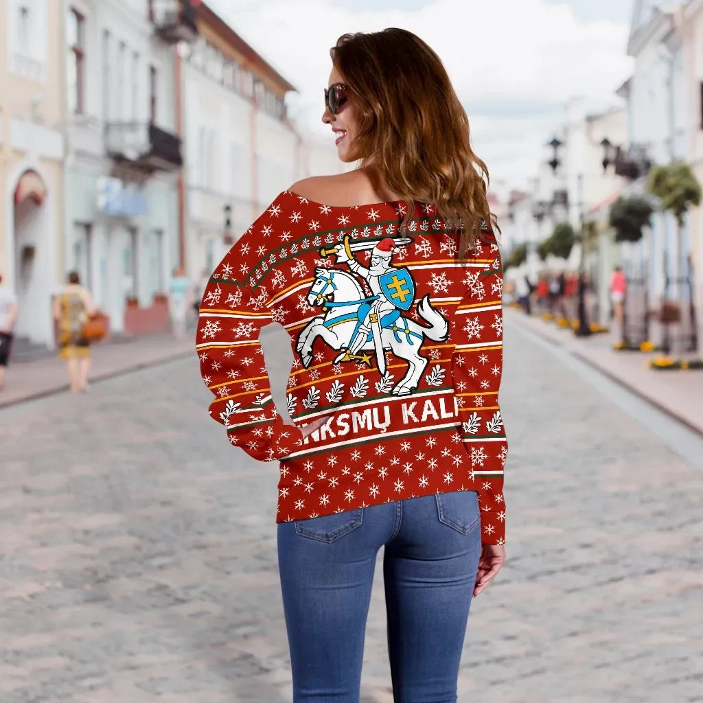 Lithuania Christmas Off Shoulder Sweater, Red RLT6 - Wonder Print Shop