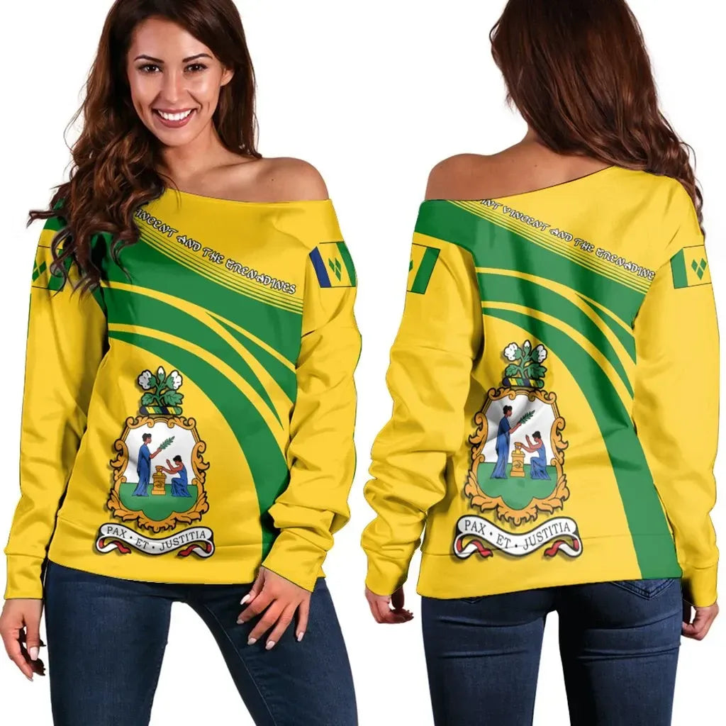 Saint Vincent and the Grenadines Coat Of Arms Shoulder Sweater Cricket RLT13 - Wonder Print Shop