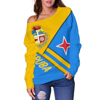 Aruba Women's Off Shoulder Sweater , Aruba Coat Of Arms RLT7 - Wonder Print Shop