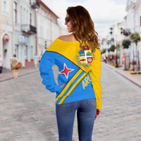 Aruba Women's Off Shoulder Sweater , Aruba Coat Of Arms RLT7 - Wonder Print Shop