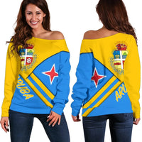 Aruba Women's Off Shoulder Sweater , Aruba Coat Of Arms RLT7 - Wonder Print Shop
