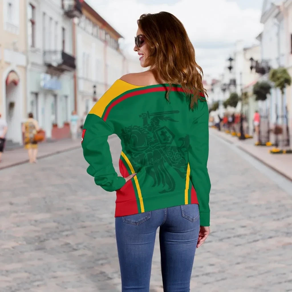 Lithuania Off Shoulder Sweater Active Warrior RLT6 - Wonder Print Shop