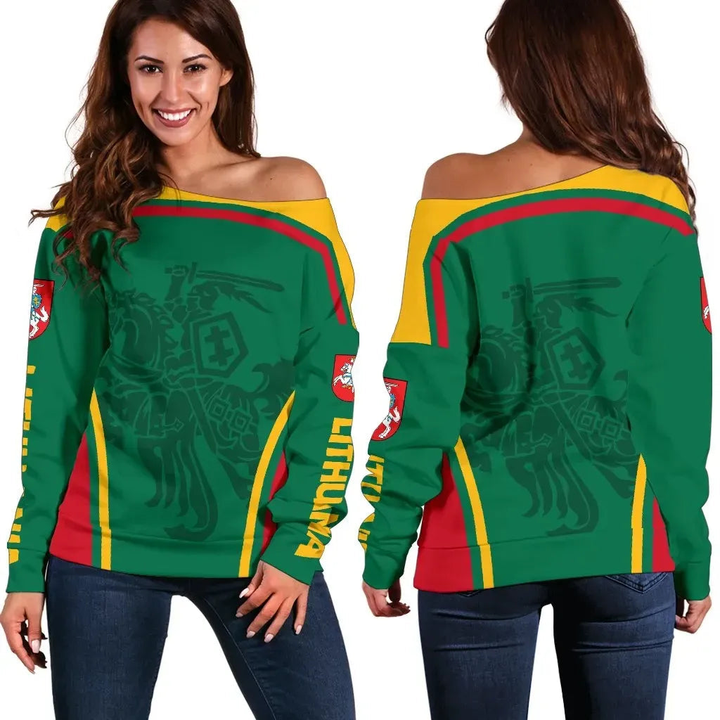 Lithuania Off Shoulder Sweater Active Warrior RLT6 - Wonder Print Shop