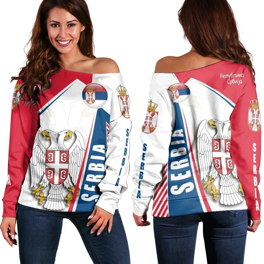 Women's Off Shoulder Sweater Serbia In My Heart RLT7 - Wonder Print Shop