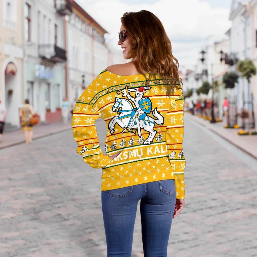 Lithuania Christmas Off Shoulder Sweater, Yellow RLT6 - Wonder Print Shop