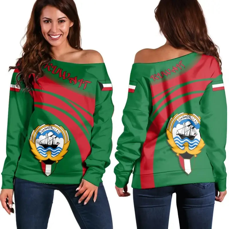 Kuwait Coat Of Arms Shoulder Sweater Cricket RLT8 - Wonder Print Shop