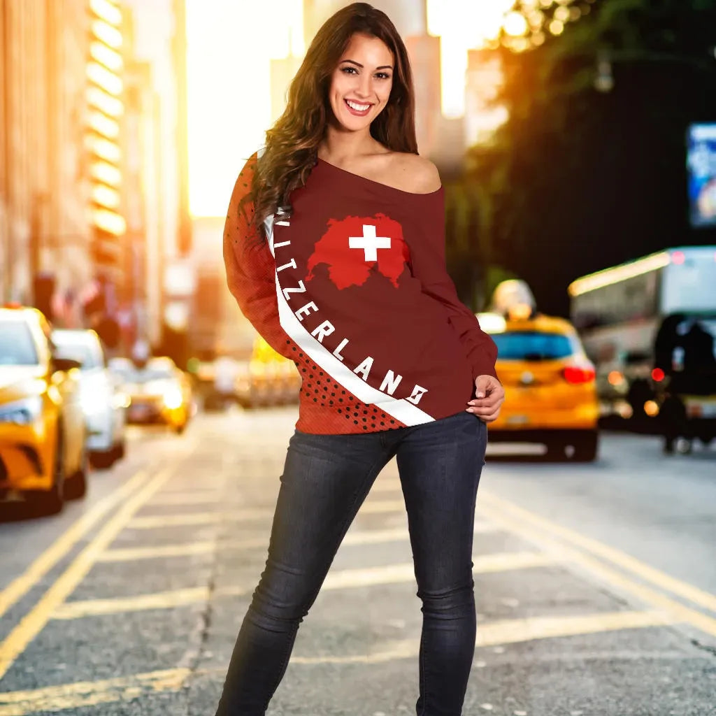 Switzerland Map Generation Ii Off Shoulder Sweater RLT13 - Wonder Print Shop