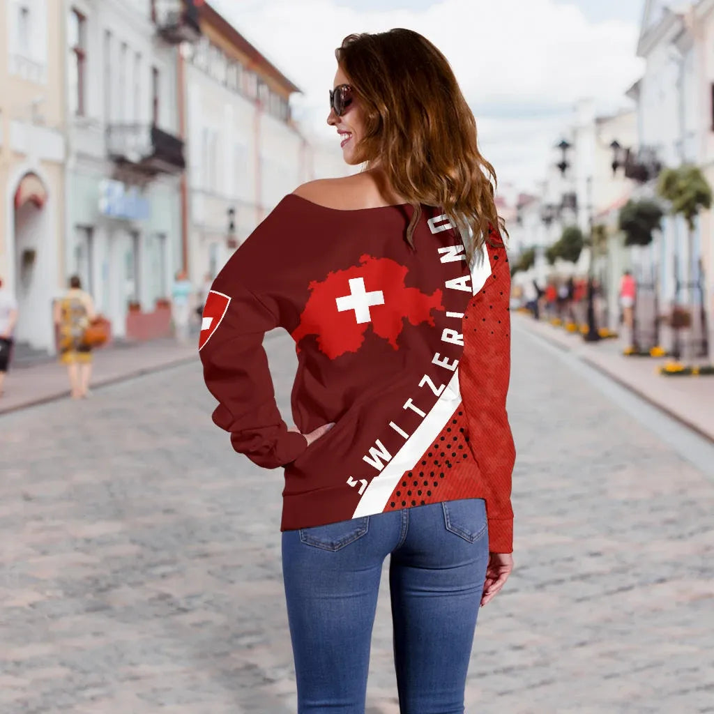 Switzerland Map Generation Ii Off Shoulder Sweater RLT13 - Wonder Print Shop