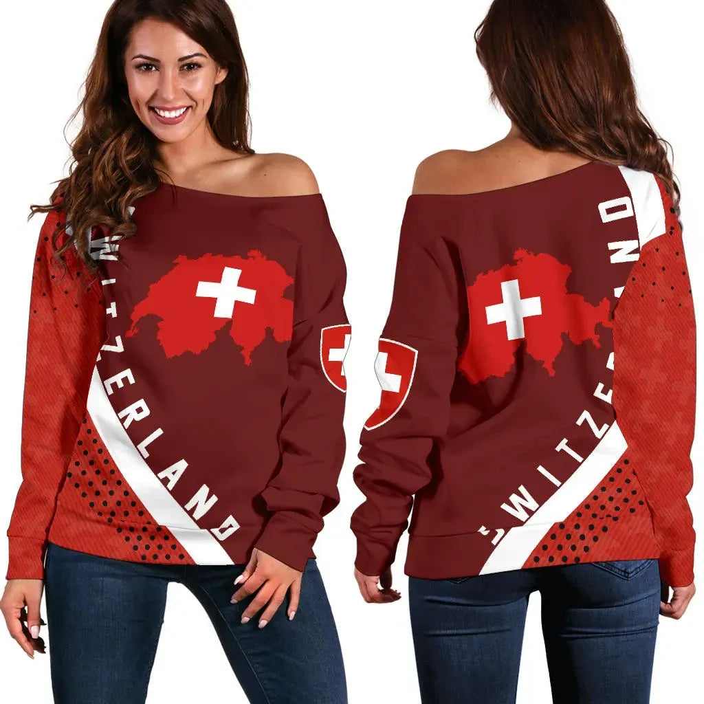 Switzerland Map Generation Ii Off Shoulder Sweater RLT13 - Wonder Print Shop
