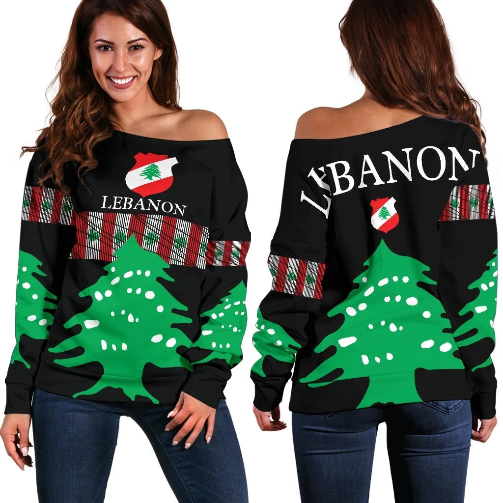 Lebanon, United Women's Off Shoulder Sweater RLT6 - Wonder Print Shop