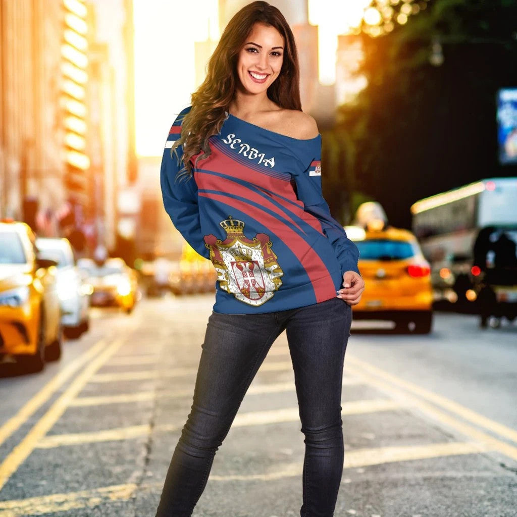 Serbia Coat Of Arms Shoulder Sweater Cricket RLT7 - Wonder Print Shop