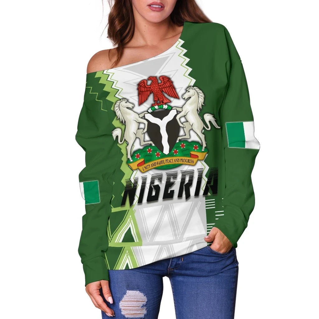 Nigeria Womens Off Shoulder Sweater Simple Sports Version RLT8 - Wonder Print Shop