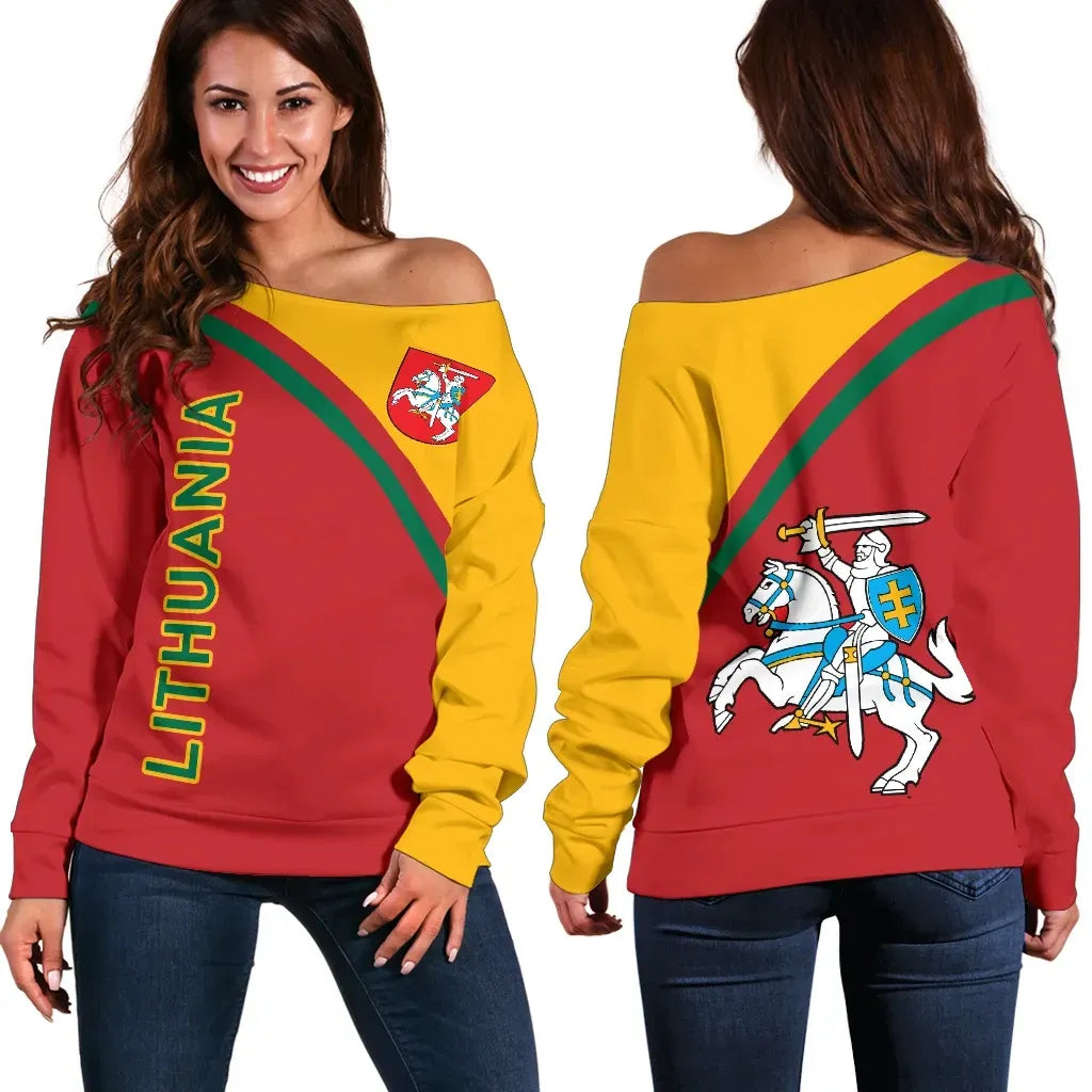 Lithuania Women's Off Shoulder Sweater, Curve Version, 01 RLT6 - Wonder Print Shop