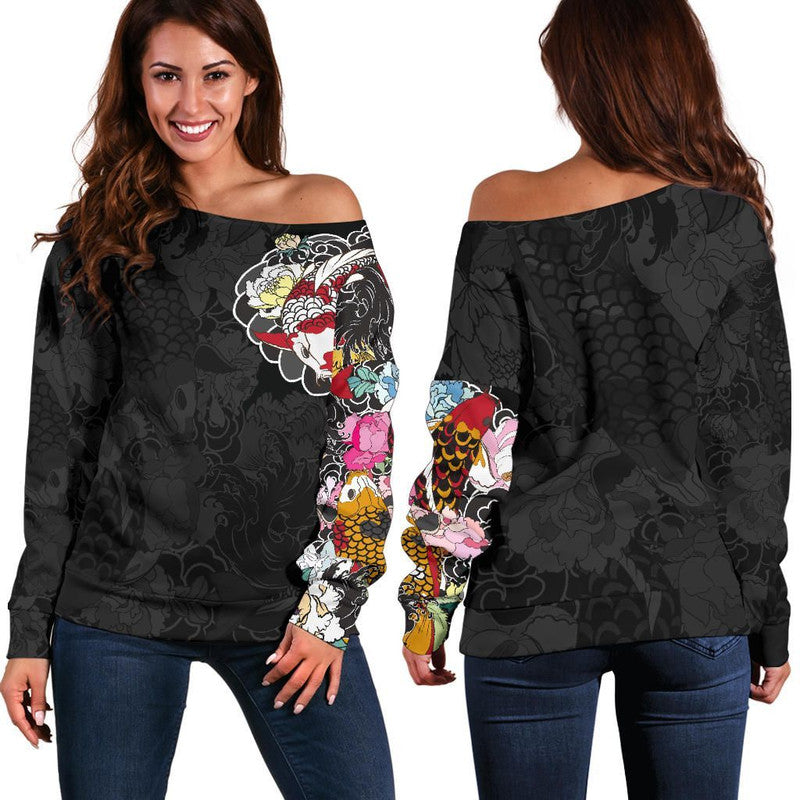 Best Koi Fish Tattoo Style Off Shoulder Sweater RLT8 - Wonder Print Shop