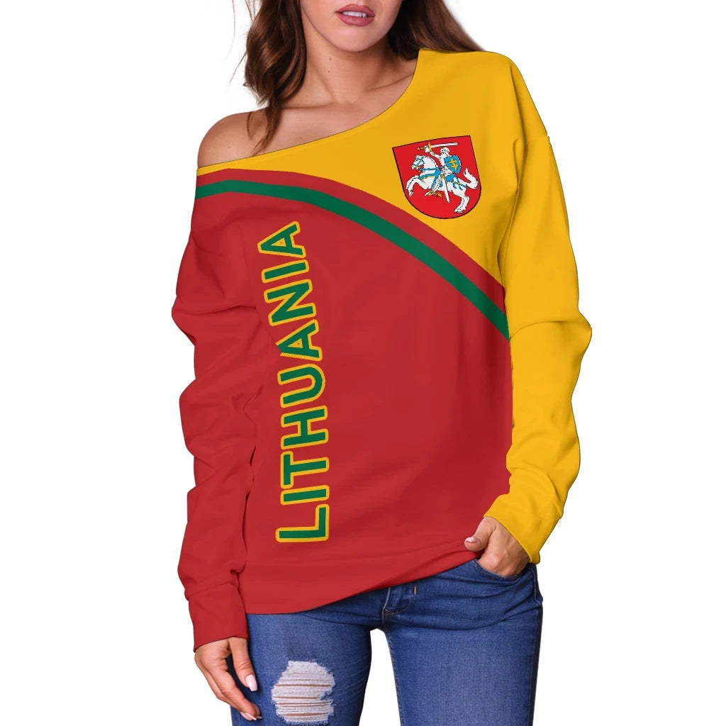 Lithuania Women's Off Shoulder Sweater, Curve Version, 01 RLT6 - Wonder Print Shop