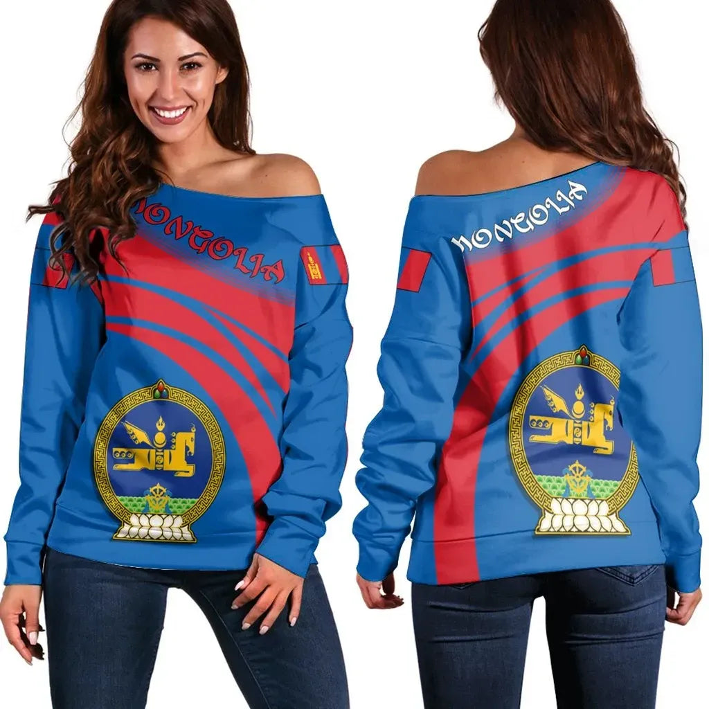 Mongolia Coat Of Arms Shoulder Sweater Cricket RLT13 - Wonder Print Shop