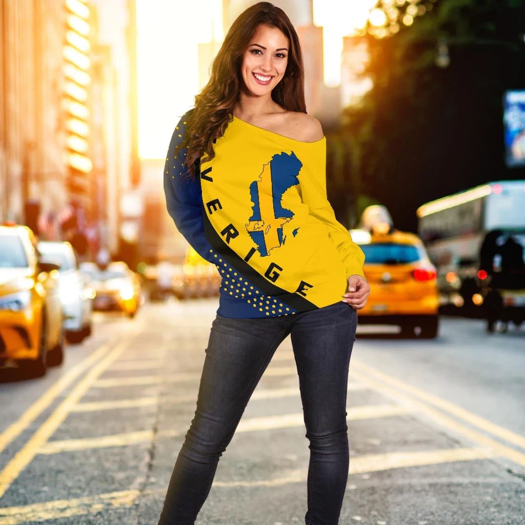 Sweden Map Generation Ii Off Shoulder Sweater RLT7 - Wonder Print Shop