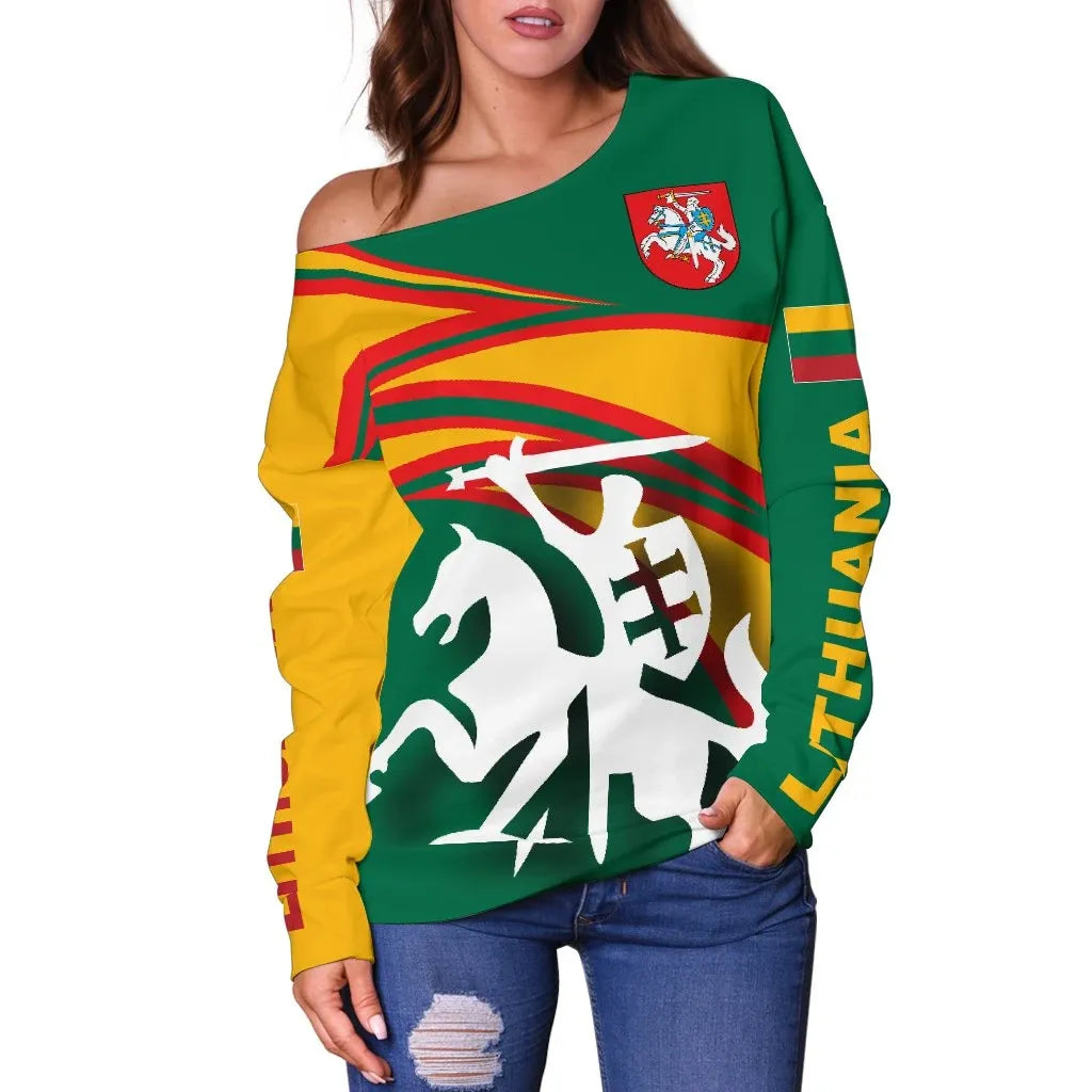 Lithuania Off Shoulder Sweater N Flag RLT6 - Wonder Print Shop