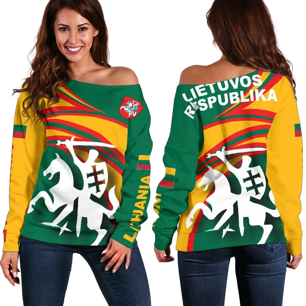 Lithuania Off Shoulder Sweater N Flag RLT6 - Wonder Print Shop