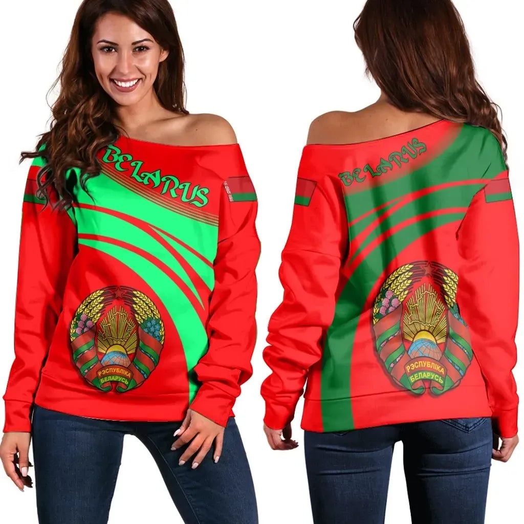 Belarus Coat Of Arms Shoulder Sweater Cricket RLT6 - Wonder Print Shop